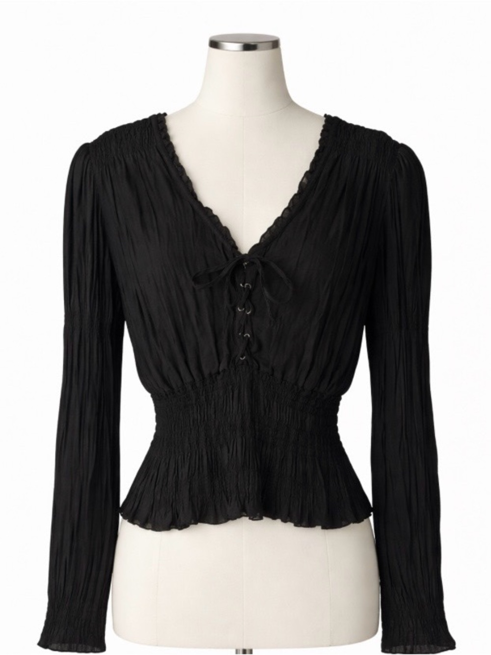 Fairy Grunge Black Lace Up Top Whimsigoth Peasant Blouse Gothic Medium Babydoll